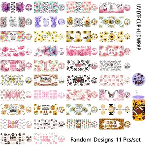 Random 11 Mom Theme UV Transfer Film Cup Sticker Set, 16oz Glass Cup Stickers, DIY Coffee Mug Decor, Mother's Day Gift, Decal Sticker