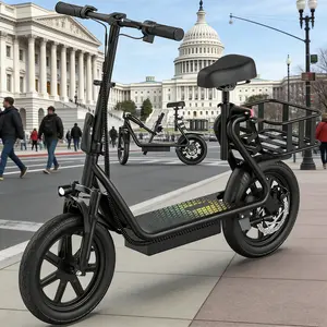 Electric Scooter for Adults with Seat,48V 10.4Ah Battery, Top Speed 22 mph, Driving Range 21-27 Miles, Pet-Friendly Design with Rear Basket