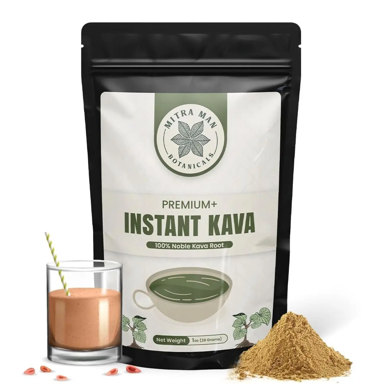 Instant Kava -100% Root Extracted True Kava - Calm Natural Powdered Kava - Easy to Use Instant Kava fully water soluble for Everyone - 6-7 Year Old Roots 1oz Pack