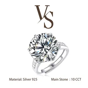 [Venus Jewelry] Synthetic Moissanite 10 CCT Solid Silver 925 Luxury Elegant Design Ring