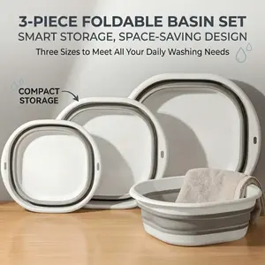 3-Piece Foldable Basin Set, Collapsible Plastic Washing Bowls, Space-Saving Portable Sink with 3 Sizes for Camping, Travel, Laundry, Baby Bath, Vegetable Washing & Household Cleaning