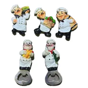 5pcs chef figured refrigerator metal surface magnet with beer drink opener mix model fruit basket bread sandwich housewarming mother day holiday gift ornament kitchen Decor