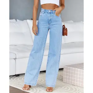 Danedvi Women's High-Waisted Cotton Denim Jeans - Baggy Straight-Leg Boyfriend Bell Bottoms with Pockets, Fit for Sexy Streetwear Casual Styles to Pair with Versatile Tops, Straight Leg Jeans