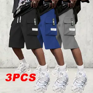 Men’s summer cargo shorts, 3-pack — large pocket drawstring loose fit, breathable and abrasion-resistant outdoor  bermuda shorts suitable for summer running and  wear, hiking apparel run casual sport solid color work short lightweight men graphic