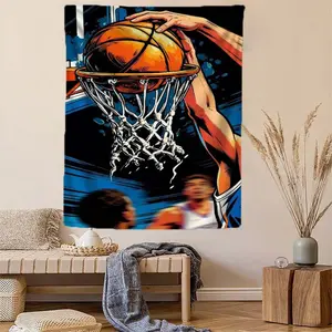1pc Basketball Dribbling Art Picture Embroidered Tapestry, Theme Flannel Tapestry, Decorative Tapestry, Dormitory, Family Bedroom, Wall Decoration, Gift for Friends and Family. cool stuff for room bedroom decor girly bedroom decor mens room decor funny