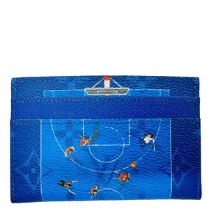 Pre-owned Louis Vuitton Leather Small Leather Goods Basketball Monogram Canvas Double Card Holder Blue