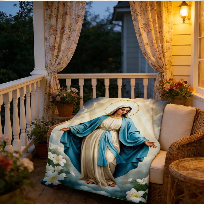 Virgin Mary Blanket Wrap Yourself in Divine Comfort Soft Funny Throw Blanket Cozy Lightweight Plush Portable Cover Blanket For Sofa,Warm Gift For Birthday,Christmas,Multiple Blanket Suitable for all four seasons cozy flannel blanket
