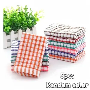 5-Pack Plaid Cleaning Dish Cloths, Dish Towels, Kitchen Wiping, Cleaning, Stain Removal, Absorbent, Ideal for Handling Dirt, Essential Kitchen Tools