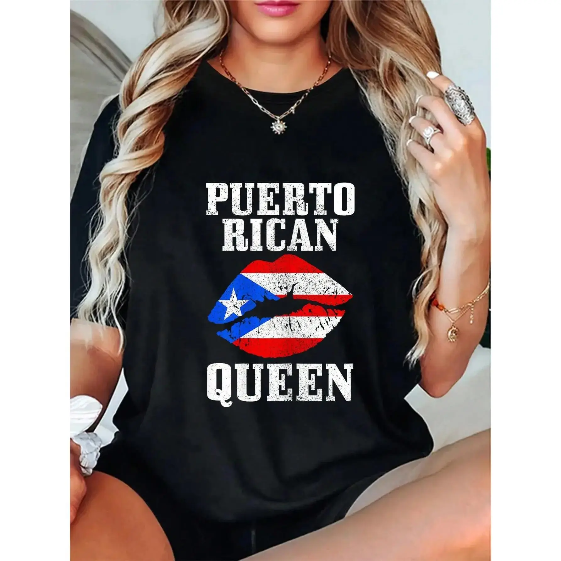 Women's Puerto Rican Queen Graphic T-Shirt - Puerto Rico Flag Pride Boricua, Casual Short Sleeve, Vintage Streetwear, Everyday Sports Top, Lady, Casual Wear