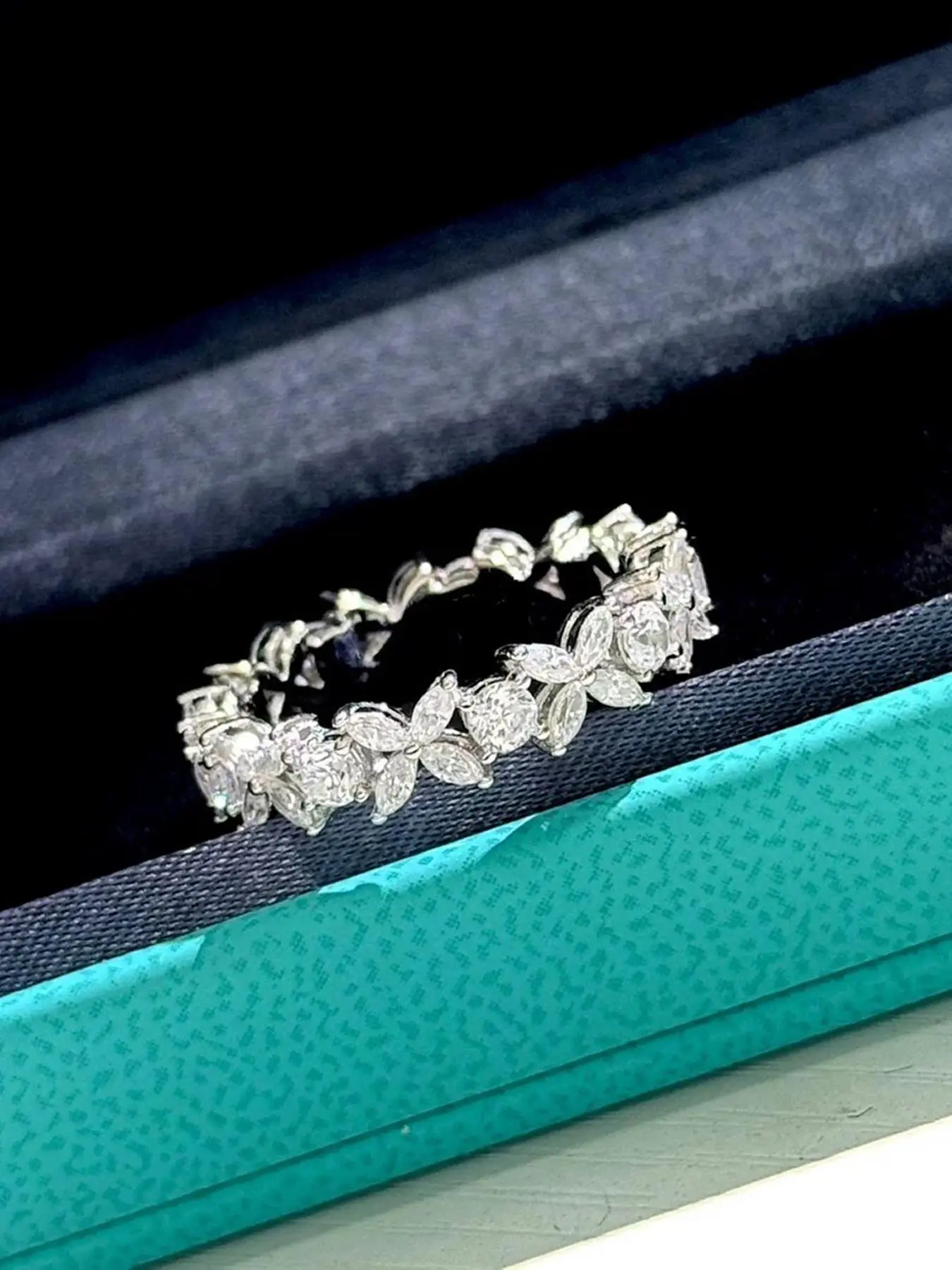 S925 Sterling Silver Four Leaf Horse Eye Splicing Zircon Ring, 1 Count Fashion Light Luxury Ring for Women, Fine Jewelry Gift for Family, Girlfriend,