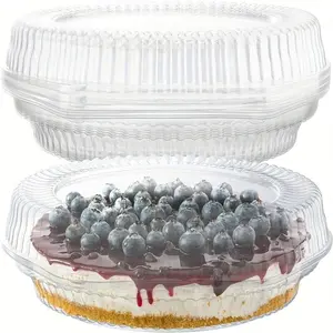 10pcs Plastic Disposable Pie Containers with Hinged Locking Lids, Round Pie Keepers, Pancake Box, Flan Cake Containers, Premium Cake Box for Transport, Takeaway, for Home Picnic Bakery Party, Kitchen Supplies, Bakeware