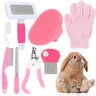 8-Piece Universal Adjustable Pink Small Animal Grooming Kit - Metal Nail Clipper & File, Rubber Bath Brush & Massage Glove, Flea Comb, Shedding Slicker Brush, Cleaning Comb, Shampoo-Included Pet Supplies