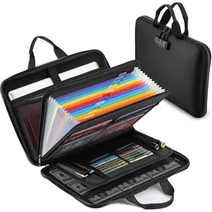 Fireproof Document Box with Combination Lock, Hard-Shell Fireproof File Organizer for Legal Documents, Laptop, Valuables & Important Papers, 13-Pocket Accordion File Folder