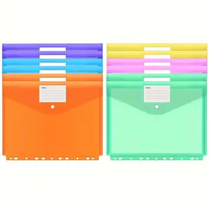 12 Colorful Binder Pockets, File Bags, Folders for Three-Ring Binders, A4 Size, Labelable Snap Bag, Home and Office Use, File Organizer
