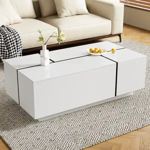 U-Can 47.2''-72.7'' Inch Expandable Coffee Table, Extendable Modern Center Table with High-Gloss Finish, 2 Hidden Compartments & 2 Drawers Storage for Living Room，Black/White
