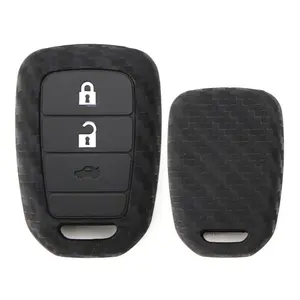 iJDMTOY Carbon Fiber Pattern Soft Silicone Key Fob Cover For Honda 2016-2022 Civic Accord HR-V CR-V 4-Button Blade Key (Black Twill Weave)