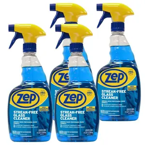 ZEP 32 oz. Streak-Free Glass Cleaner Household (4 PACK) , Professional Glass Cleaning Solution, Commercial Ammonia-Based Cleaner for Streak-Free Windows & Mirrors, Fast-Drying No-Rinse Formula, Bulk 32oz Bottles for Offices & Homes.