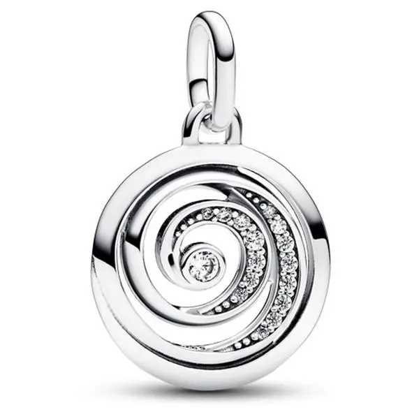 PANDORA ME Gratitude Spiral Medallion Charm - Sterling Silver Charms & Pendants with Prism-Shaped Outline, Engraved Line for Openable Links, Sparkling Stones, Unisex, Elegant, Self-Awareness, All Seasons Daily Use, No Warning Applicable