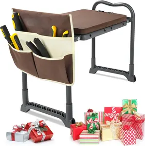 Garden Stool 10.2" Width, Garden Kneeler and Seat Load Cap 350 lbs, Heavy Duty Gardening Stool with Extra Kneeling Pad, 2 Tool Pouches, Claw Gloves,