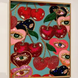 Cherry Poster, Funky Print, Maximalist Glam Art, Eclectic Fruit Poster, Eye Themed Print, Kitchen Dopamine Decor