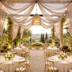 Sheer Ceiling Drape – 10ft x 32ft Taupe Extra Long Drapery Panel for Wedding Canopy, Backdrop & Reception Décor