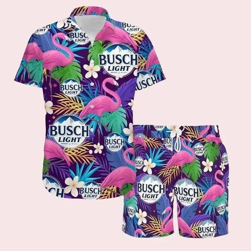 Busch Light Flamingo Tropical Hawaiian Shirt, Busch Light Summer Shorts, Beer Club Aloha Unisex, Menswear Top, Gifts Casual Day