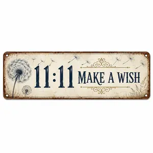 11:11 Make A Wish Vintage Metal Sign, 16 x 4 Inch Rustic Tin Wall Art, Dandelion Moon Star Inspirational Wall Decor for Bedroom Dorm Room