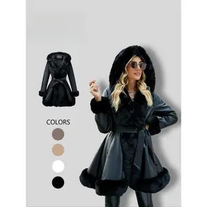 Women’s PU Leather Jacket, Casual Fit Design, Suitable for Autumn and Winter, Warm Daily Wear Coat, Comes with Detachable Belt Women’s Tops