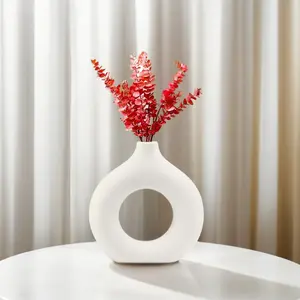 Pripey single medium White Donut Vase Ceramic Vase For Pampas Grass, Accessories Living Room,  boho Vase, Round Traditional Ornaments Decorative
