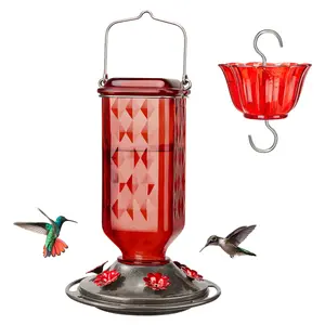 Kingsyard Glass Hummingbird Feeder 24oz Outdoor Hanging Nectar Feeder with 6 Flower-Shaped Ports & Ant Moat for Garden Yard Decor