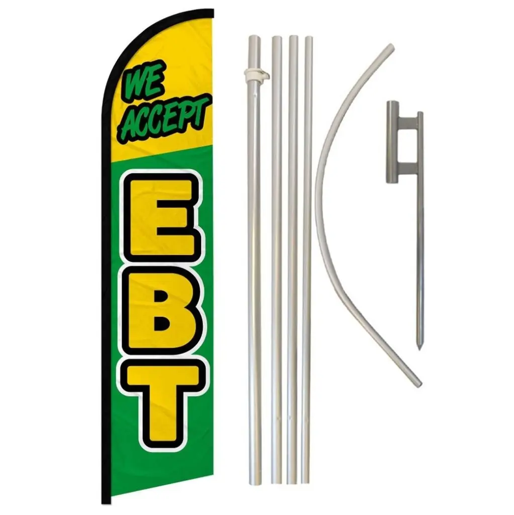 Polyester Windless Banner Flag & Aluminium-Steel Complete Pole Kit - 16ft Tall, Cordless, High Windproof, Curved Sleeve, Stable Backdrop for Home & Festive Party Supplies, EBT Accepted
