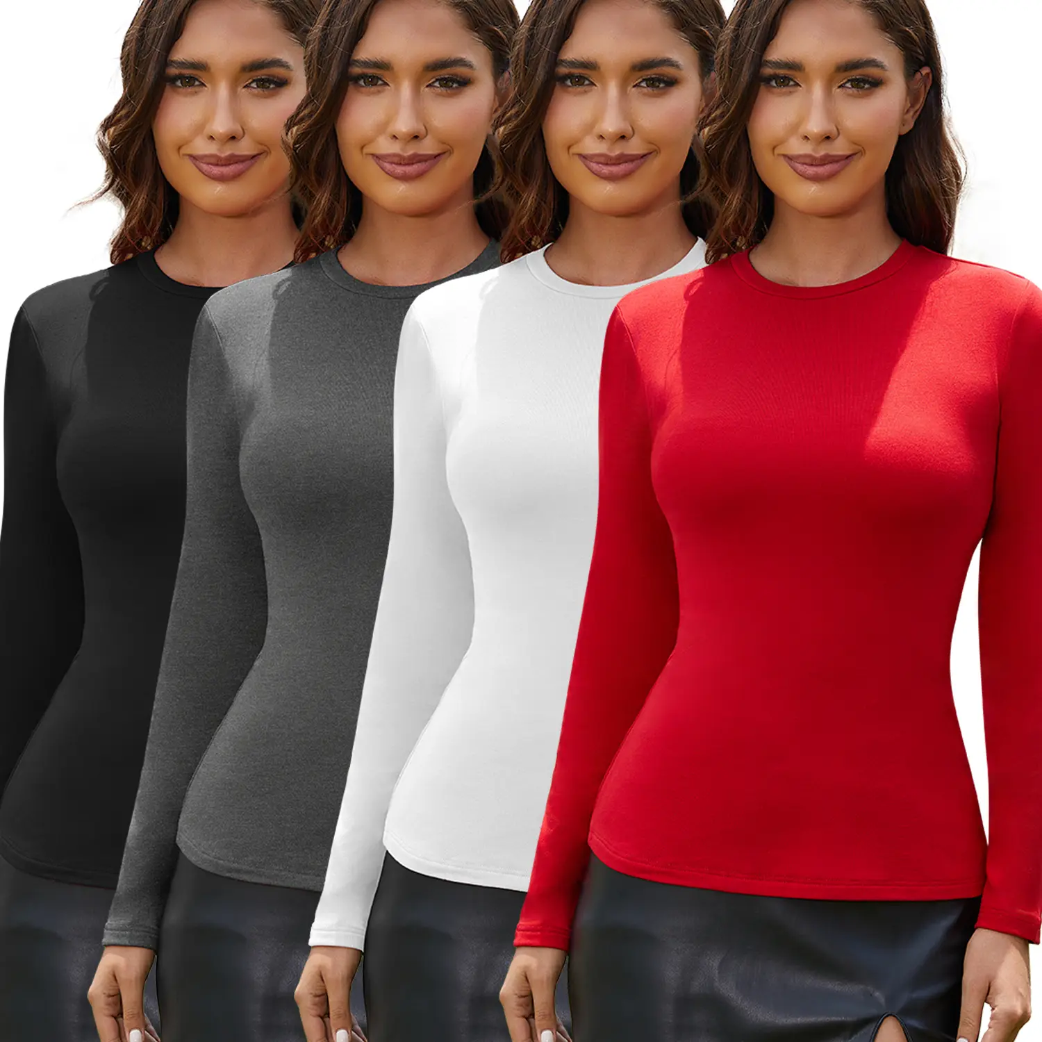 Women's Fleece-Lined Thermal Underwear Long-Sleeve Crew Neck Tops - Soft, Comfortable, Stretchy, Fitted, Slim-Fit Casual Outfits for Daily Style, Day, Fabric