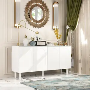 FUFU&GAGA Living Room 63.2"W Sideboard TV Stand Storage Cabinet with 4 Carved Doors & Storage Shelves Television Console Table