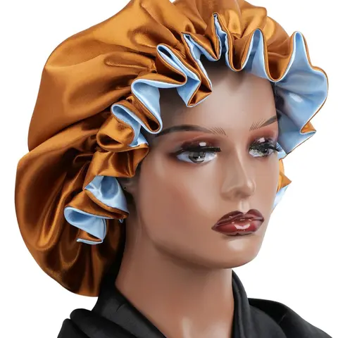 2026 New Trendy Two-Sided Sleep Cap, Sleeping Bonnet, Hair Care Cap, Hair Cap For Sleep, Silk-Like Touch Polyester, Fitted Turban Hat, Casual Style, All Seasons, Plain Pattern