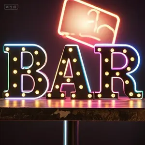 LED Marquee Light Sign - Battery Operated Pre-Lit Word Decor - Black Backlit Pub Sign for Home Bar - 23.03 x 8.66 Inch Wall Art - No Wiring Needed Portable Hanging Display