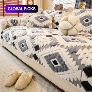 Bohemian Style Plush Quilted Sofa Cover, Anti-Slip Modern Luxury Washable Pet-Friendly Couch Protector, Warm Comfortable Living Room Decor #GLOBAL PICKS