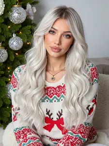 24 Inch Long Curly Hair Wig with Bangs, Christmas Style Natural Full Head Lace Front Wigs for Women, High Quality Fashionable Hairstyles, Synthetic Material Wigs, Synthetic Curly Wigs, Synthetic Wavy Wig