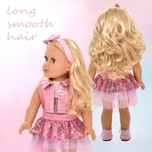 Dolls To Play 18-Inch Blonde Princess Fashion Doll – Blue Eyes Styling Doll with Pink Sequin Dress, Shoes, Handbag & Accessories – Soft Body Doll for Girls Ages 3+