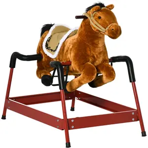 Kids Spring Rocking Horse Gift for Christmas Day Birthday, Ride on Horse for Girls and Boys with Animal Sounds, Plush Horse Ride-on with Soft Feel, Interactive Toy for Kids