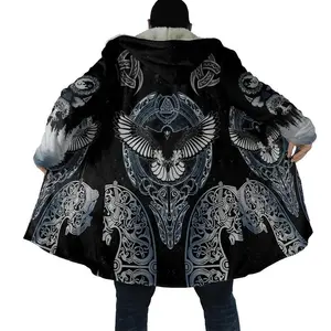 Viking Tattoo Hooded Cape 3D Print Fleece Hooded Sweater Street Sweater Trench Coat