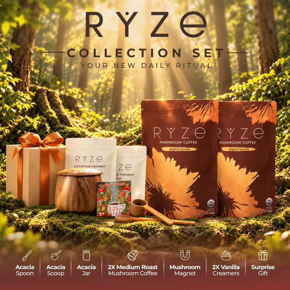 RYZE The Collection Set | Organic Mushroom Coffee Starter Kit with Creamer & Accessories + Surprise Gift!