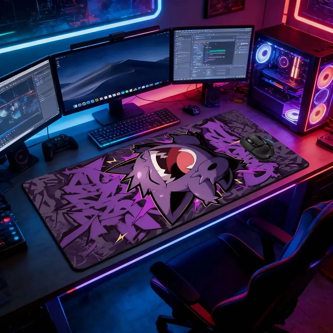 Ghost Graffiti Large Extended Gaming Mouse Pad, Non-Slip Rubber Base, Stitched Lock Edge, Street Art Design, Durable Desk Mat, Computer Mouse Pad