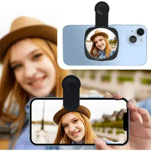 Phone Rear Camera Selfie Mirror Clip Selfie Mirror for Phone Back Camera Live Streaming, Vlogging and Selfies, 2.36" Selfie Mirror Compatible with iPhone for High Definition Photos (Black)
