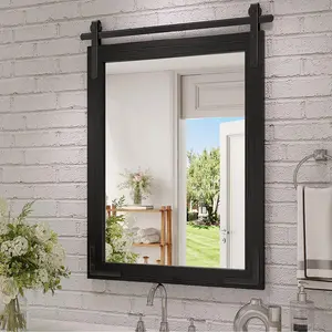 Farmhouse Bathroom Mirror, 18x26 Inch Black  Framed Rustic Vanity Mirrors for Wall, Rectangular Wall Decor Mirrors for Bedroom Living Room Entryway