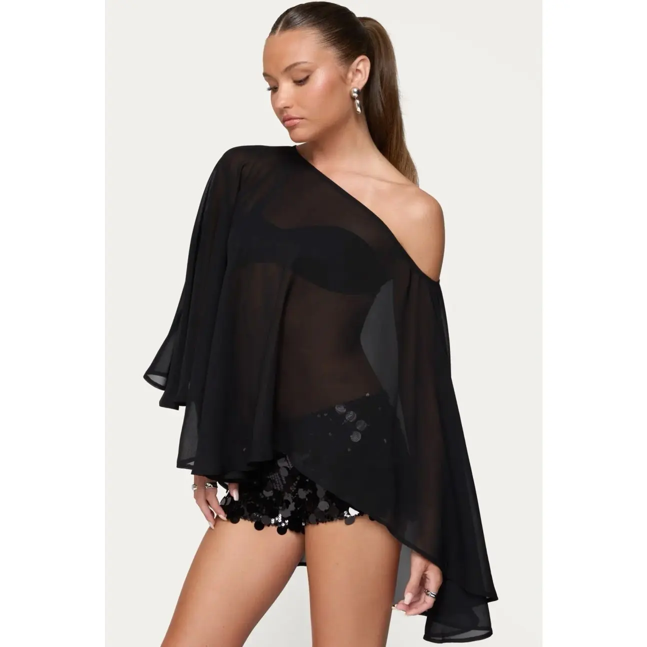 Sheer Chiffon Asymmetric Poncho
