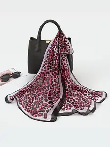 Women's Leopard Pattern Shawl Scarf, Casual Style Long Chiffon Wrap, Two-Use Embroidered Travel Accessory for Spring Summer