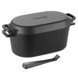 VEVOR Enameled Cast Iron Dutch Oven, 3.5 Quart Pot with Lid and Dual Handles, Heavy-Duty Durable Cookware Pan, Oven Induction Compatible up to 500℉, for Braising, Stews, Roasting, Bread Baking, Black