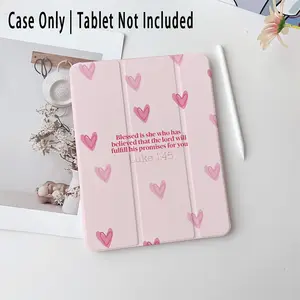 Heart-shaped and Bible verse designs, adjustable stand and pen holder, foldable non-slip TPU protective case, suitable for Samsung, iPad mini, iPad Air, iPad Pro/iPad 10th and 11th generation iPads, etc.