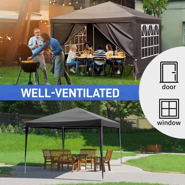 Black 10'x10' Waterproof Canopy Gazebo, Heavy Duty Outdoor Patio Party Tent for Wedding, BBQ, Catering & Backyard Events