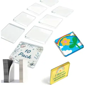 10 Pack 2"x2" Clear Acrylic DIY Fridge Magnets Set with Adhesive Backing – Square Magnetic Photo Frames for Crafts, Kitchen, Classroom, Party & Office Decoration